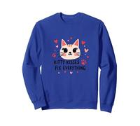 I Baci di Kitty risolvono Tutto - Cute Cat Love Felpa, Unisex per Adulti, Blu Reale, S