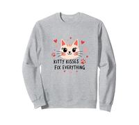 I Baci di Kitty risolvono Tutto - Cute Cat Love Felpa, Unisex per Adulti, Grigio Melange, XL