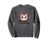 I Baci di Kitty risolvono Tutto - Cute Cat Love Felpa, Unisex per Adulti, Grigio Scuro, XXL