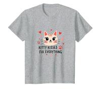 I Baci di Kitty risolvono Tutto - Cute Cat Love Maglietta, Bambini, Grigio Melange, 6 Anni