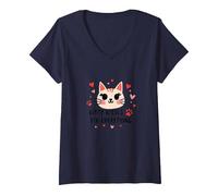 I Baci di Kitty risolvono Tutto - Cute Cat Love Maglietta con Collo a V, Donna, Navy, L