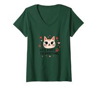 I Baci di Kitty risolvono Tutto - Cute Cat Love Maglietta con Collo a V, Donna, Verde Foresta, S