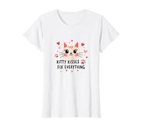 I Baci di Kitty risolvono Tutto - Cute Cat Love Maglietta, Donna, Bianco, L