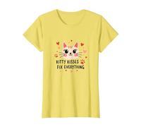 I Baci di Kitty risolvono Tutto - Cute Cat Love Maglietta, Donna, Limone, XS