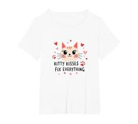 I Baci di Kitty risolvono Tutto - Cute Cat Love Maglietta, Donna Plus-Size, Bianco, 5X