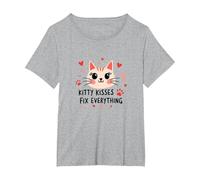 I Baci di Kitty risolvono Tutto - Cute Cat Love Maglietta, Donna Plus-Size, Grigio Melange, 3X