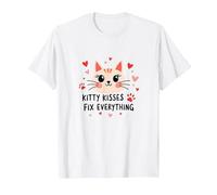 I Baci di Kitty risolvono Tutto - Cute Cat Love Maglietta, Uomo, Bianco, 5XL