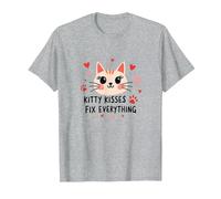 I Baci di Kitty risolvono Tutto - Cute Cat Love Maglietta, Uomo, Grigio Melange, M