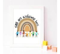 I Bambini Amano La Pace, La Gentilezza, La Diversità, Stampa, Tutti Sono Benvenuti Qui, Decorazioni Per La Classe Elementare, Pittura Su Tela Arcobaleno, Opere D'Arte Per La Classe 21X30Cm Senza Telai