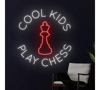I bambini freddi giocano l'insegna al neon degli scacchi, giocatore di scacchi ha condotto la luce, giocando la decorazione di arte della parete