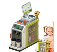 I bambini giocano contro il bancone, al bancone della spesa, supermercato per bambini, realistico, espositore, espositore, giochi di cartoni animati per promuovere le abilità