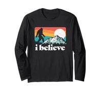 I Believe! Funny Retro Bigfoot Mountains Maglia a Manica