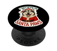I Believe In Santa Paws Alaskan Malamute Cane Buon Natale PopSockets PopGrip Adesivo