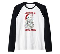I Believe in Santa Paws - Cappello Natalizio con Gatto Bianco Maglia con Maniche Raglan