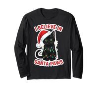 I Believe in Santa Paws - Cappello Natalizio con Gatto Nero Maglia a Manica