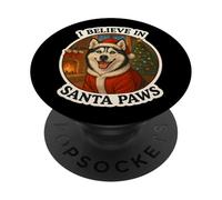 I Believe In Santa Paws Siberian Husky Cane Mamma Papà Natale PopSockets PopGrip Adesivo
