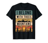 I Belong With Trees & Mountains Nature Hiker Retro Poster Maglietta