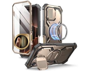 i-Blason Armorbox Cover per iPhone 16 Pro Max 2024 con Cover per Fotocamera [Compatibile con MagSafe] Custodia Robusta per tutto il Corpo con Proteggi Schermo Integrato e Supporto (Bronzo)