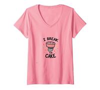 I Break for Cake: Whimsical Dessert Lover's Maglietta con Collo a V, Donna, Rosa, L