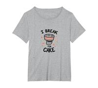 I Break for Cake: Whimsical Dessert Lover's Maglietta, Donna Plus-Size, Grigio Melange, 5X