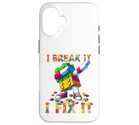 I Break It I Fix It Funny Blocks Bricks Toy Master Builder Custodia per iPhone 16