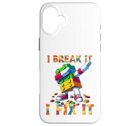 I Break It I Fix It Funny Blocks Bricks Toy Master Builder Custodia per iPhone 16 Plus