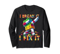I Break It I Fix It Funny Blocks Bricks Toy Master Builder Maglia a Manica