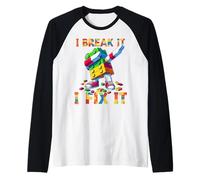 I Break It I Fix It Funny Blocks Bricks Toy Master Builder Maglia con Maniche Raglan