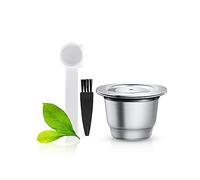 i Cafilas - Capsula ricaricabile per Nespresso, riutilizzabile, in acciaio inox, con cucchiaio da caffè e spazzola