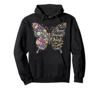 I Can Do all Things Through Christ Floral Butterfly Faith Felpa con Cappuccio