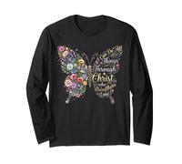 I Can Do all Things Through Christ Floral Butterfly Faith Maglia a Manica