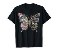 I Can Do all Things Through Christ Floral Butterfly Faith Maglietta