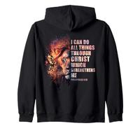 I Can Do all Things Through Christ - Philippians 4:13 Lion Felpa con Cappuccio