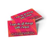 I Can Do All Things with Jesus, Philippians 4:13, Bulk Pack of 25 Christian Affirmation Scripture Cards for Kids, Bible Verse Wallet Cards for Childrens Church, Sunday School, & Youth Ministry