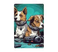 I Cani Giocano Uno Accanto All'Altro Cartello Decorativo Divertente Targa In Metallo Vintage Poster Metal Per Casa Bagno Bar Pub