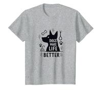 I Cani Rendono la Vita Migliore Amante degli Animali Domestici Maglietta, Bambini, Grigio Melange, 10 Anni