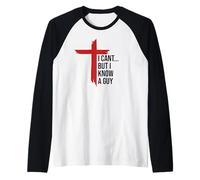 I Can't But I Know Guy Men Jesus Cross Minimalist Christian Maglia con Maniche Raglan