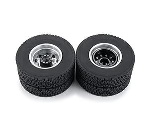 I Cerchi mozzo della Ruota Posteriore in Metallo da 2 pc con 4pcs #2 Pneumatici in Gomma di Larghezza 22 mm for 1/14 Tamiya Rc Parti di Auto for Camion del Trattore del rimorchio (Color : 1Set)