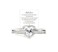 I Choose Me Layered Heart Ring, S925 Self-Love Heart Rings Remind You That Self-Love Is The Best Kind Of Love, Inspirational Encouraged Ring Jewelry Gift for Her (Silver,7)