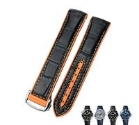 I cinturini per orologio in gomma da cavolo in pelle da 20 mm 22 mm si adattano al cinturino per orologio Omega Planet Ocean 600 GMT arancione, 22mmSilver buckle, A