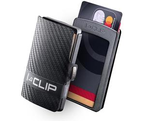 I-CLIP Original Portafoglio Uomo - Slim Wallet con Fermasoldi - Mini Portafoglio con Spazio per fino a 12 Carte - Ultraleggero con soli 22g - Vera Pelle in Effetto Carbon - Cornice Nera