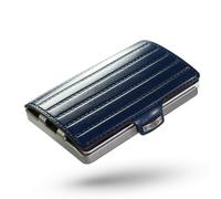 I-CLIP Portafoglio sottile originale - Portafoglio in pelle con fermasoldi - Mini portafoglio per carte e banconote - pelle blu con cornice argentata