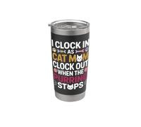 I CLOCK IN AS CAT MOM CLOCK OUT WHEN THE PURRING STOPS Bicchiere termico in acciaio inox doppia parete