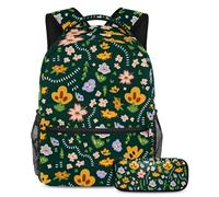 I conigli con fiori e animali si preparano a scuola con il nostro set zaino e astuccio per ragazzi, ragazze e adolescenti, Multicolore#07, B：29.4x20x40cm P：19x7.5x3.8cm, Zaini Daypack