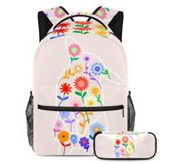 I conigli con fiori e animali si preparano a scuola con il nostro set zaino e astuccio per ragazzi, ragazze e adolescenti, Multicolore#06, B：29.4x20x40cm P：19x7.5x3.8cm, Zaini Daypack