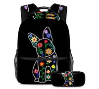 I conigli con fiori e animali si preparano a scuola con il nostro set zaino e astuccio per ragazzi, ragazze e adolescenti, Multicolore#05, B：29.4x20x40cm P：19x7.5x3.8cm, Zaini Daypack