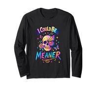 I Could Be Meaner Skull Butterfly Art, Dark Gothic Floral Maglia a Manica