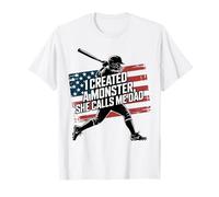 I Created a Monster Girl Softball Sports Dad American Flag Maglietta