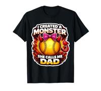 I Created A Monster She Calls Me Dad Softball Figlia Divertente Maglietta