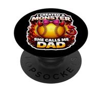 I Created A Monster She Calls Me Dad Softball Figlia Divertente PopSockets PopGrip Adesivo